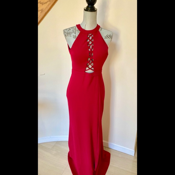 Lulus Red Hot Full Length Lace Up Gown - Picture 1 of 7